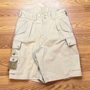 Vintage Unbranded Cargo Shorts Khaki Tactical Utility Multi Pocket USA Size 31
